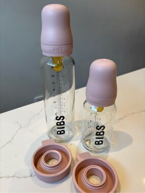Bibs Glass Bottle Set - Set of 2 - Blush Pink  - Natural Rubber Nipple